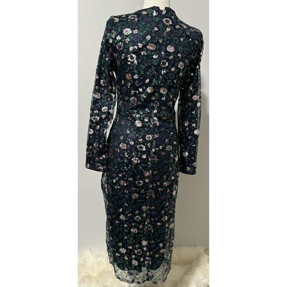 Aura Beyond Fiercer navy blue sequin long sleeve side slit midi dress M - Picture 8 of 16
